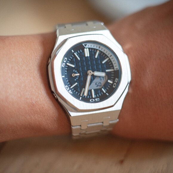 (Brand New) Casio G-Shock GA-2100 Full Mod Stainless Steel with Blue Waffle Face - Picture 17 of 17